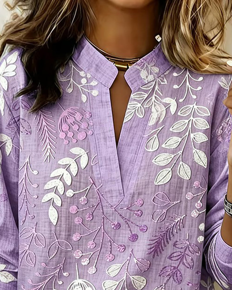 Loretta | Women’s Floral High-Collar Blouse with Three-Quarter Sleeves