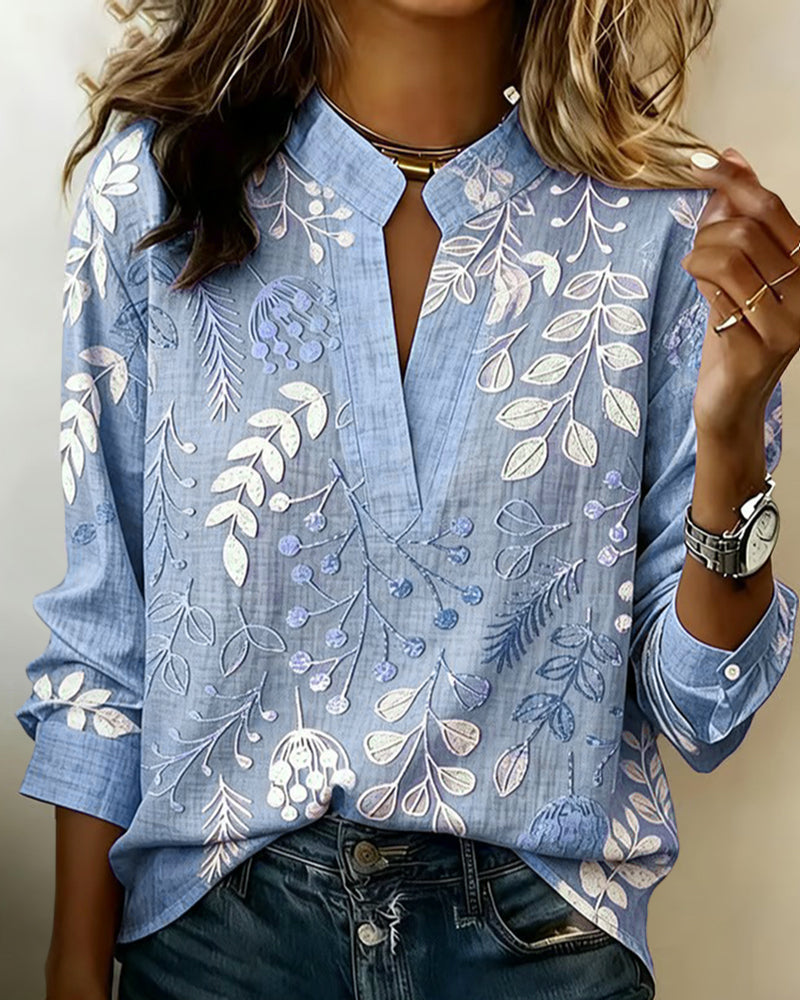 Loretta | Women’s Floral High-Collar Blouse with Three-Quarter Sleeves