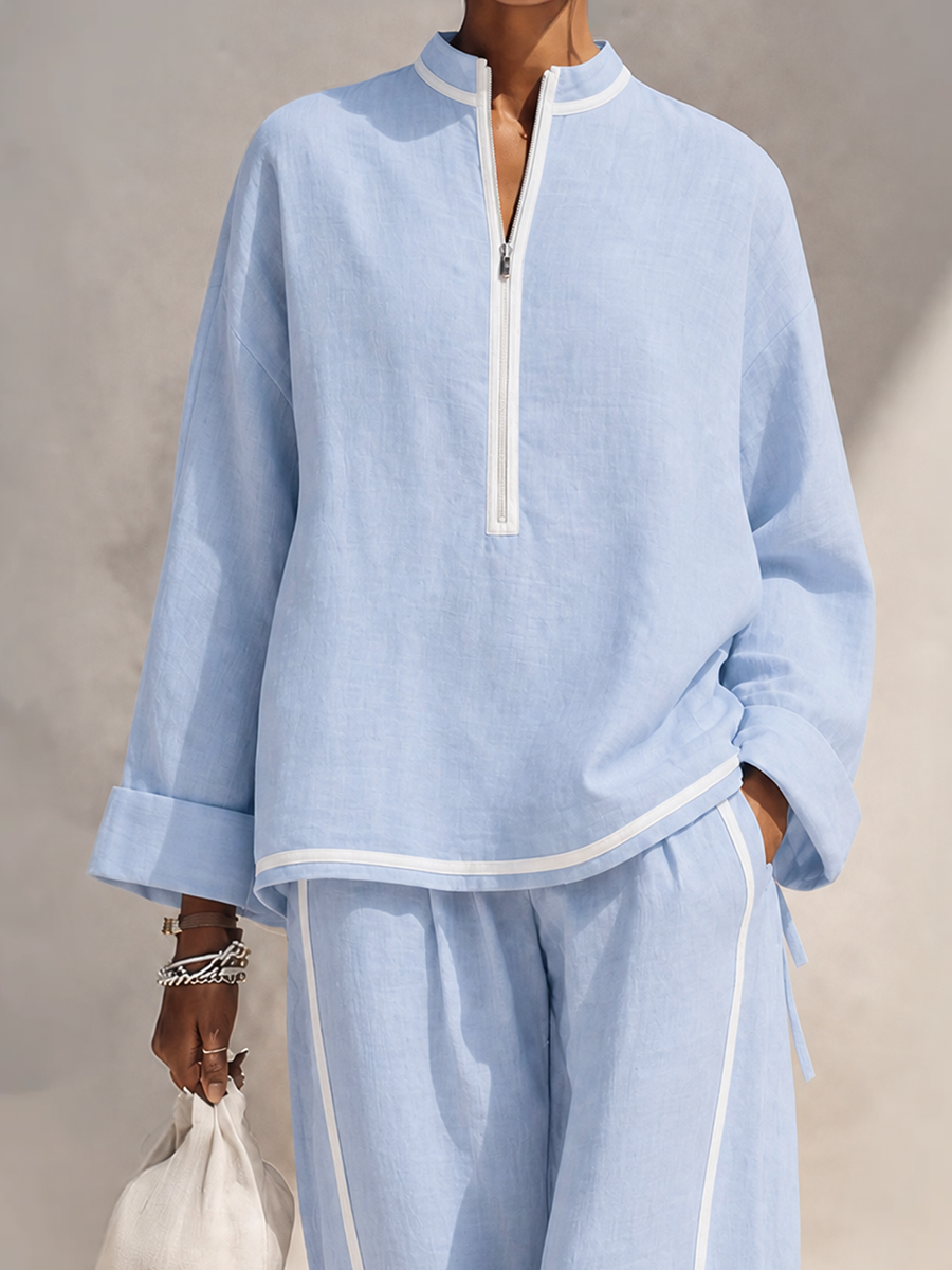 Lucille | Women's Two-Piece Wide-Leg Trousers Set with Half-Zip Top