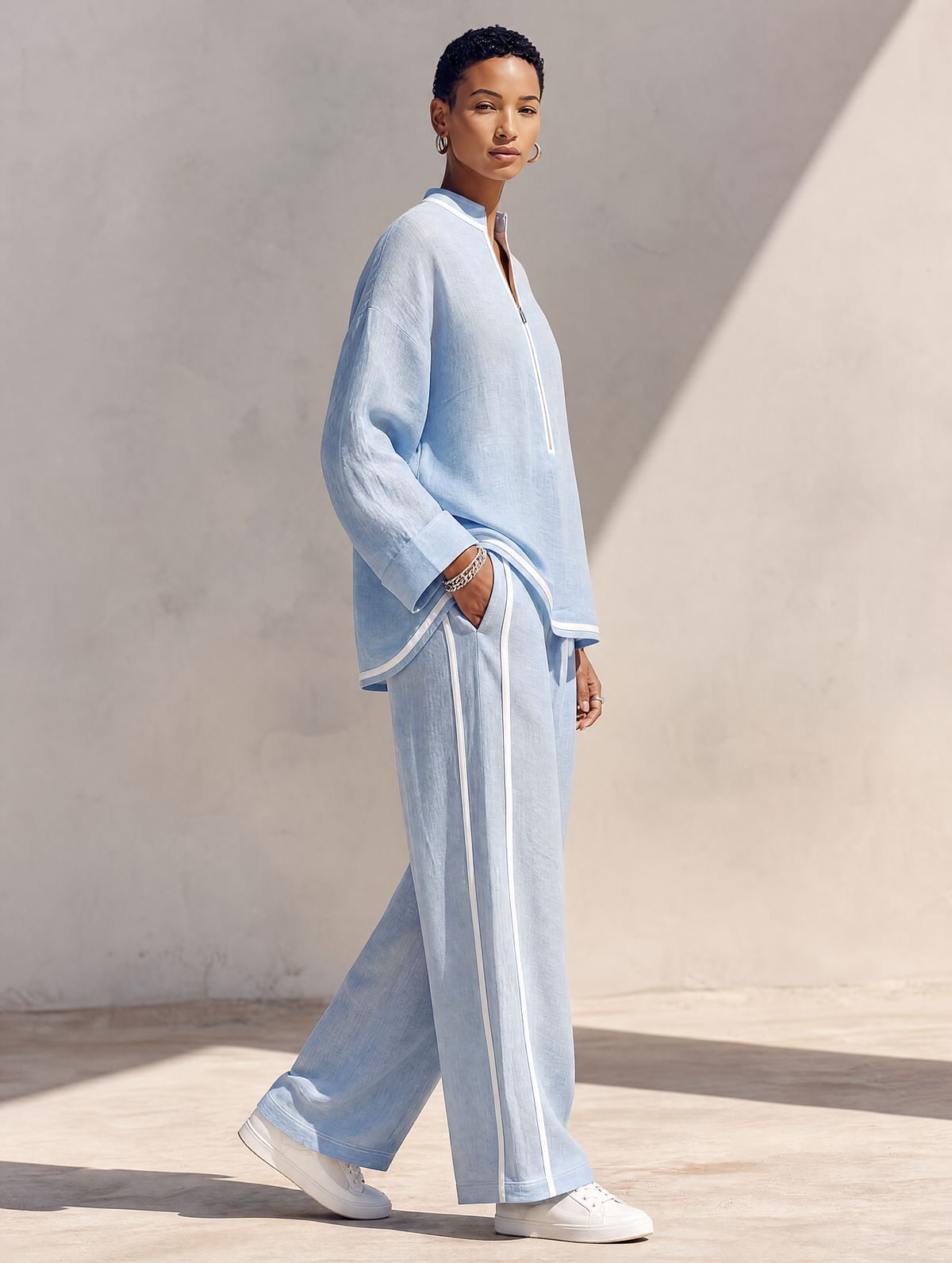 Lucille | Women's Two-Piece Wide-Leg Trousers Set with Half-Zip Top