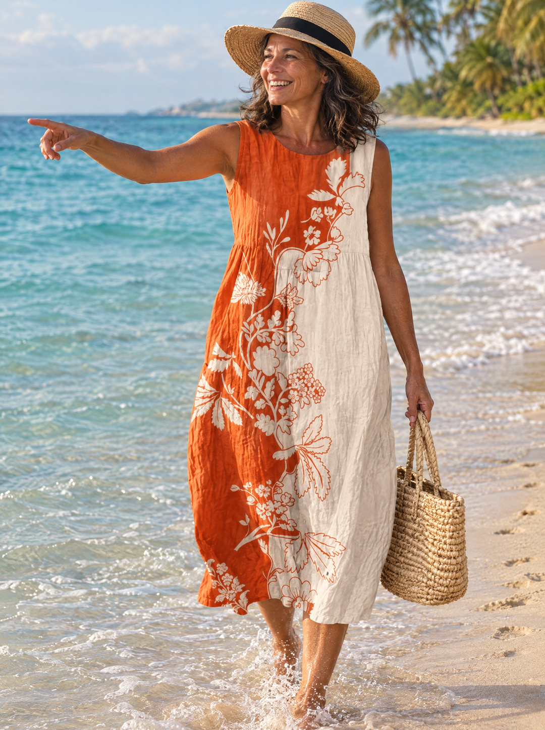 Lylia | Women's Two-Tone Botanical Midi Dress