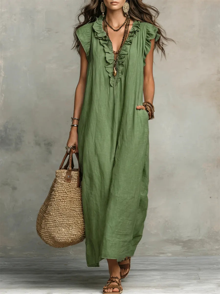 Lynn | Women's Sleeveless Ruffle V-Neck Maxi Dress