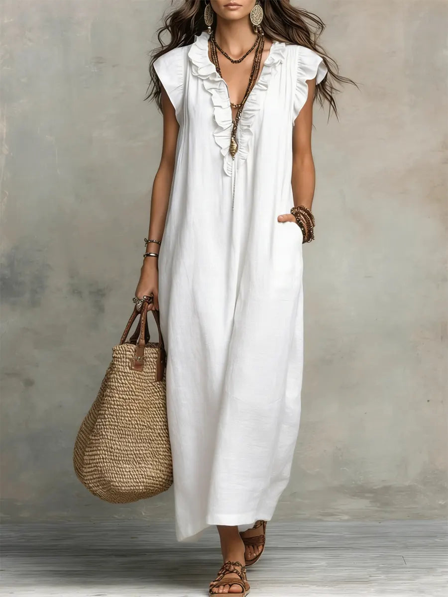Lynn | Women's Sleeveless Ruffle V-Neck Maxi Dress
