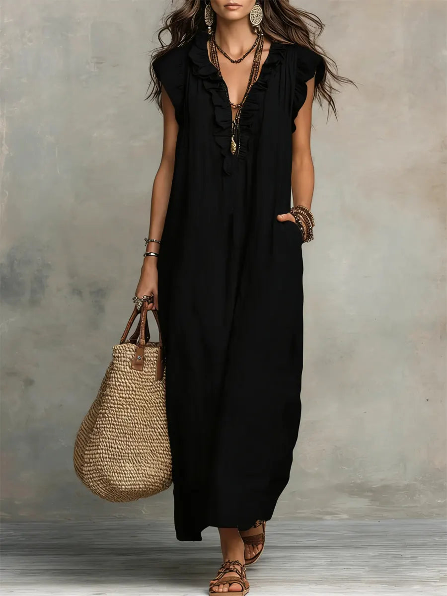 Lynn | Women's Sleeveless Ruffle V-Neck Maxi Dress