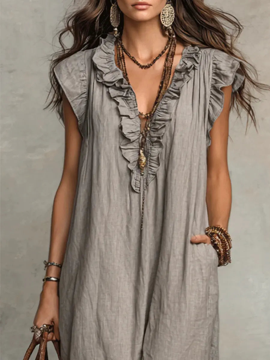 Lynn | Women's Sleeveless Ruffle V-Neck Maxi Dress