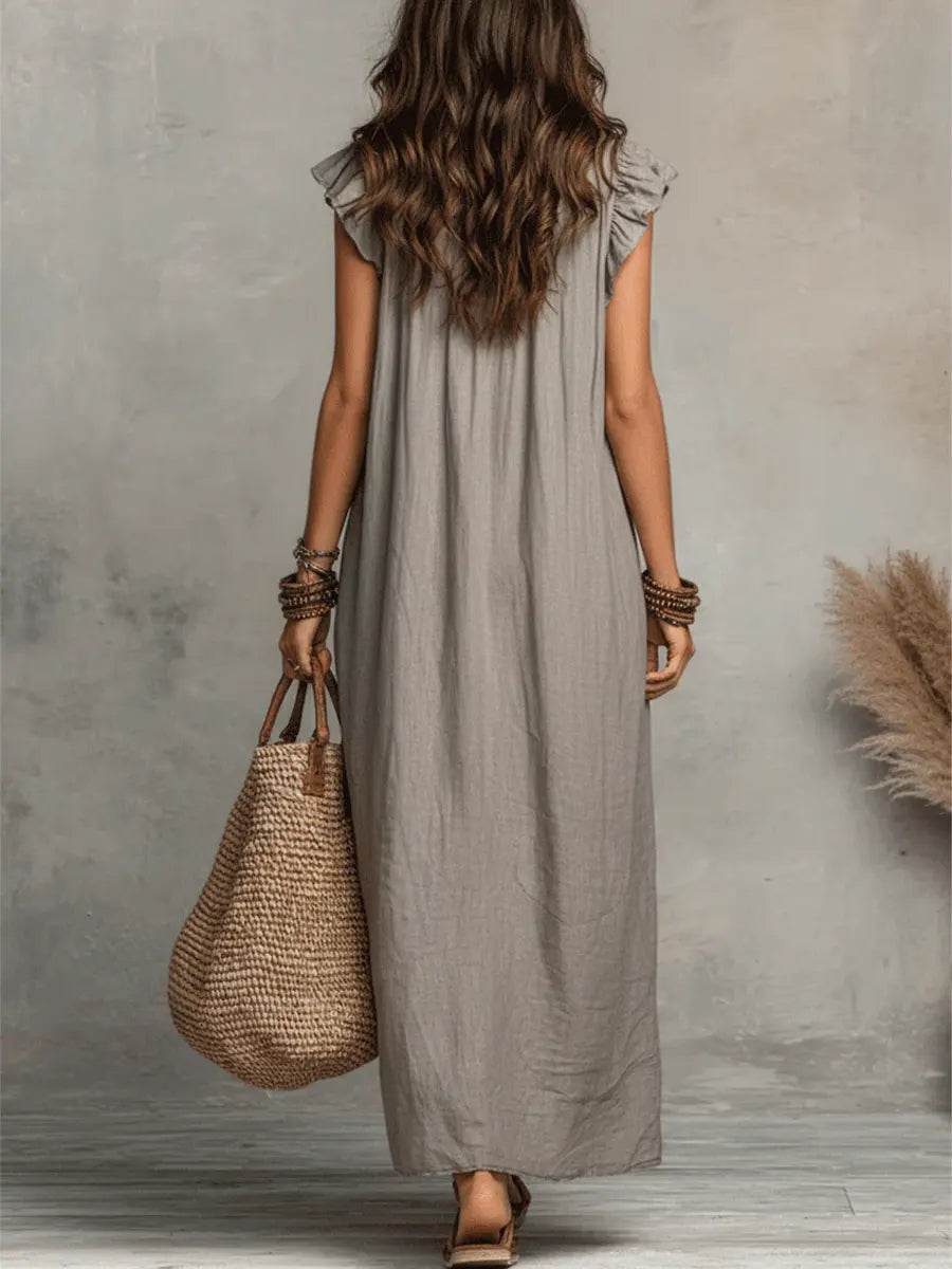 Lynn | Women's Sleeveless Ruffle V-Neck Maxi Dress