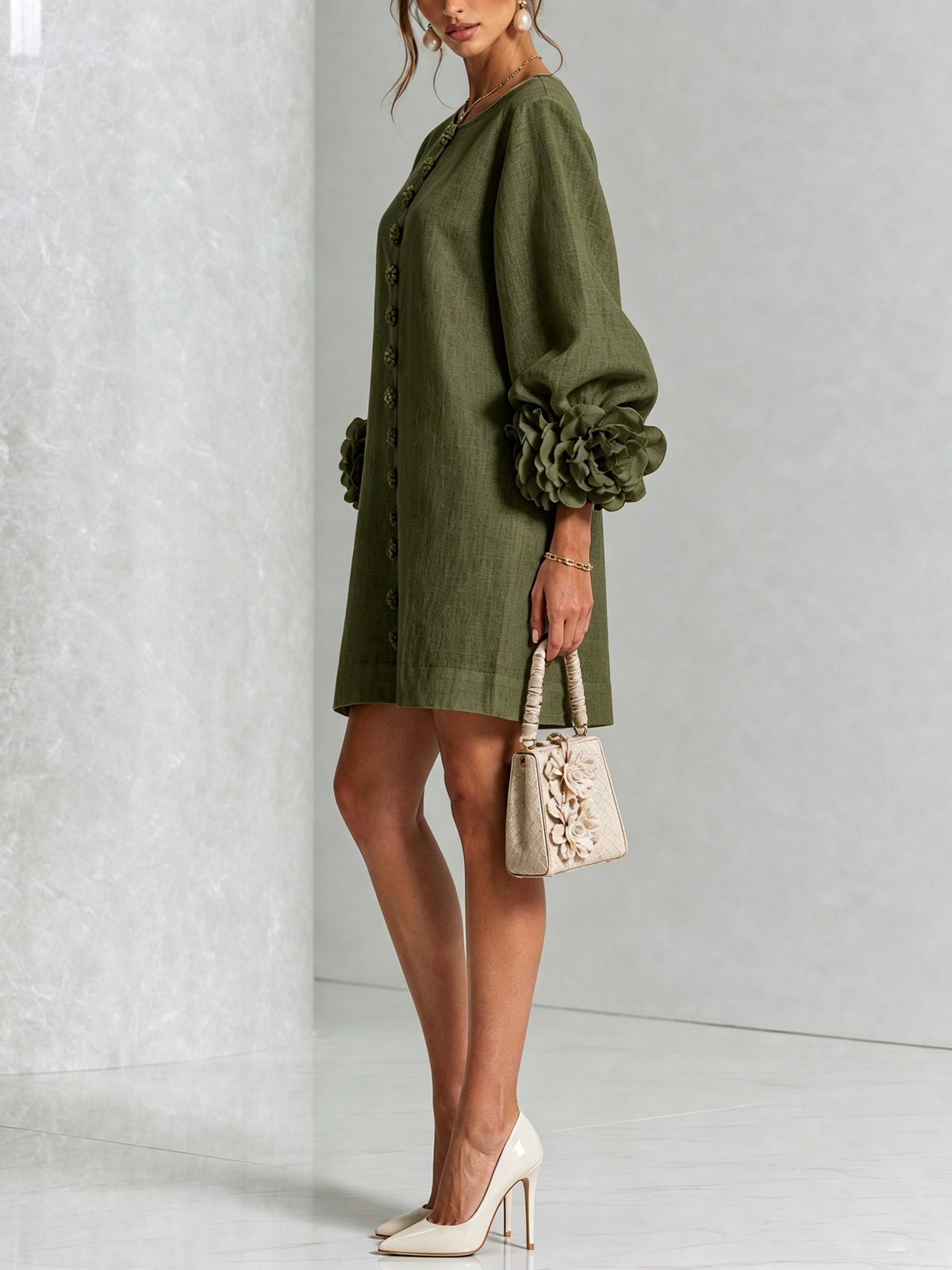 Margaret | Women's Floral Cuff Button-Front Mini Dress