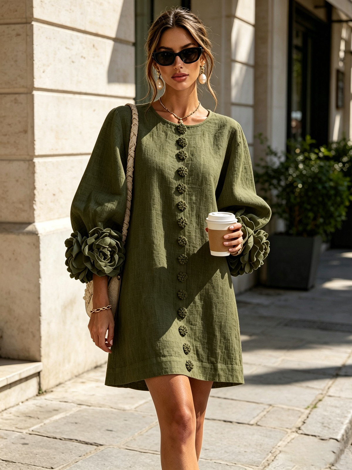 Margaret | Women's Floral Cuff Button-Front Mini Dress