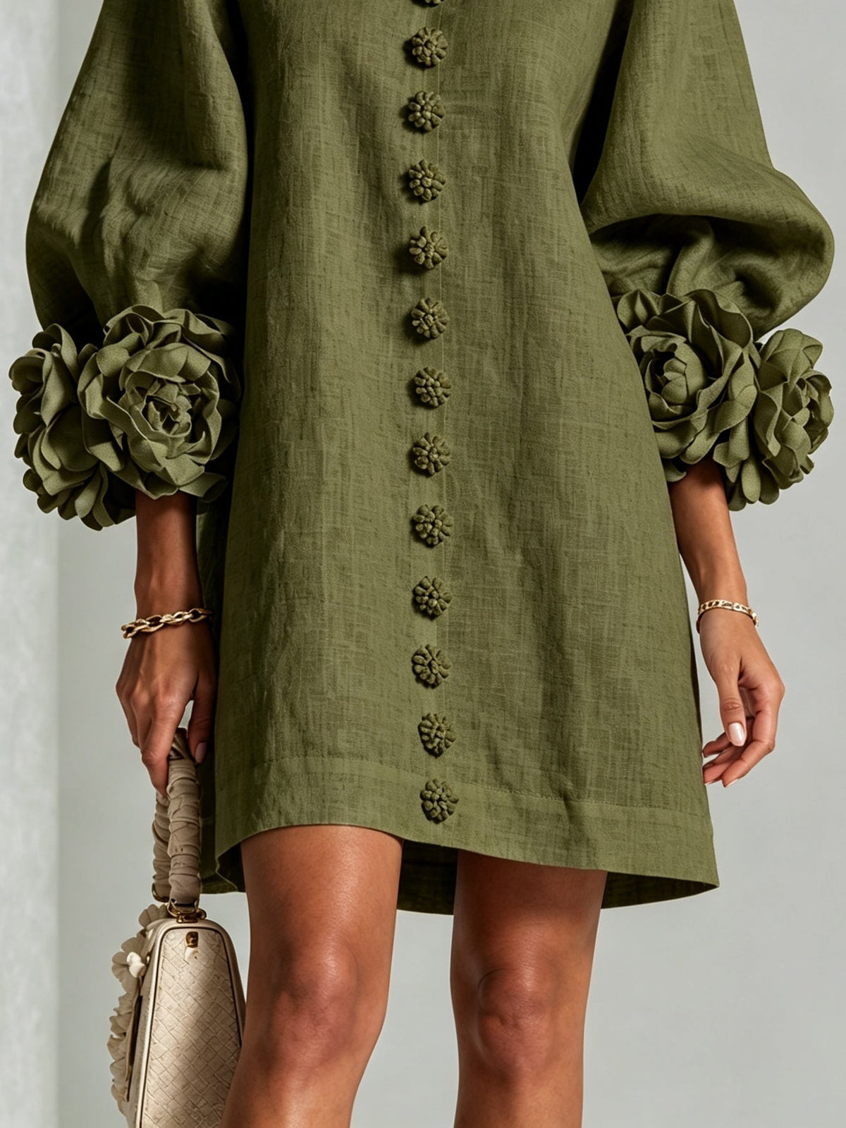 Margaret | Women's Floral Cuff Button-Front Mini Dress