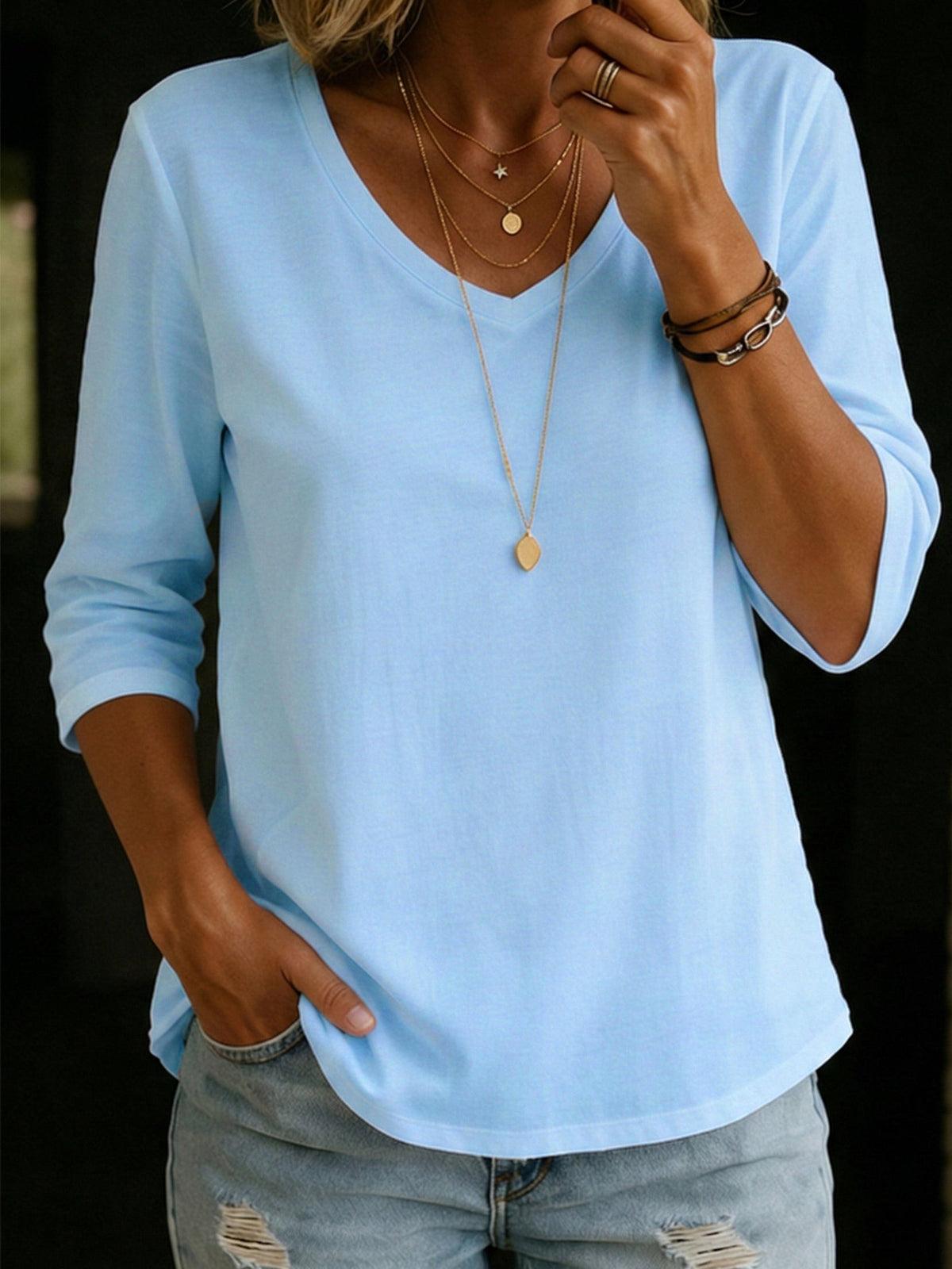 Maribelle | Women's V-Neck Three-Quarter Sleeve T-Shirt