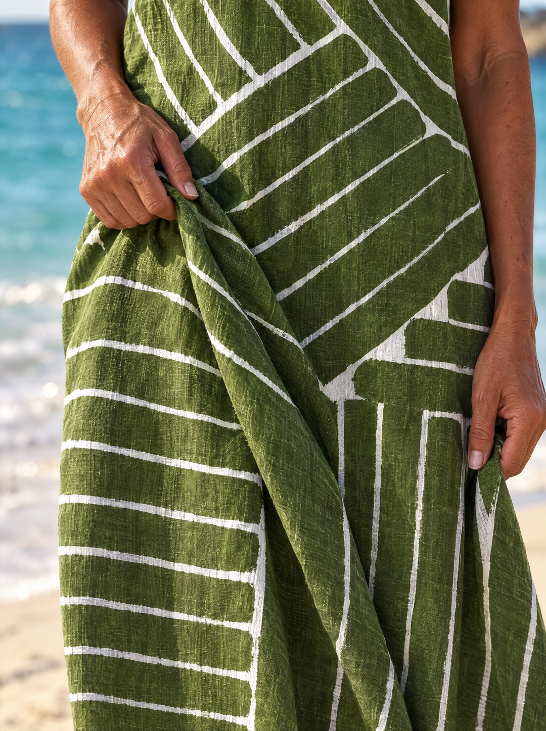 Marina | Women's Olive Green Graphic Print Midi Dress