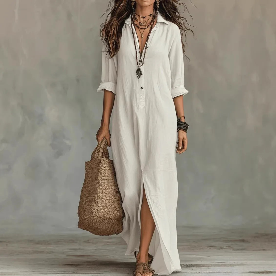 Marlene | Women’s Maxi Shirt Dress with Button Placket