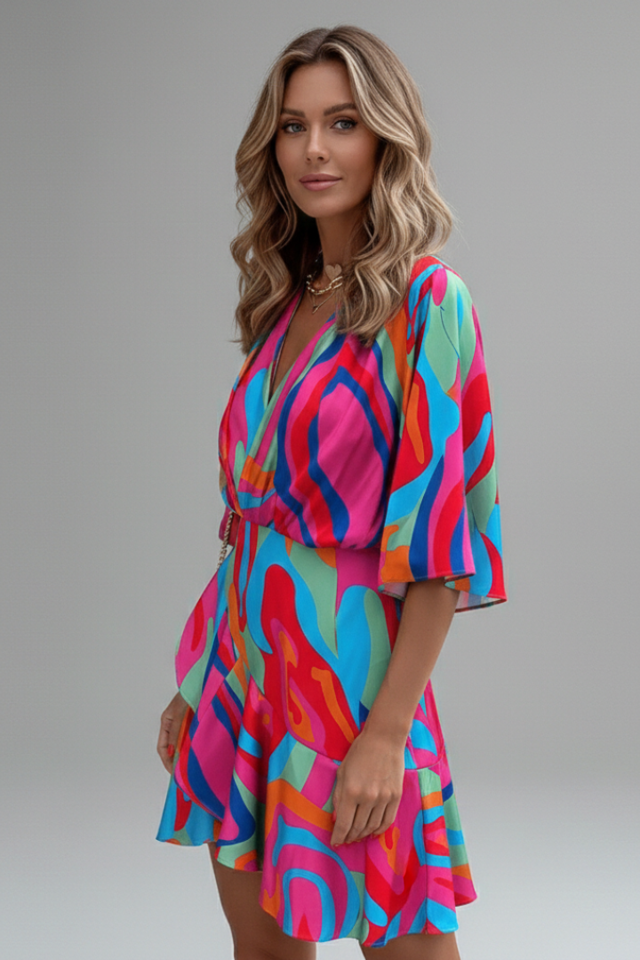 Marlyn | Women's Printed V-Neck Mini Dress