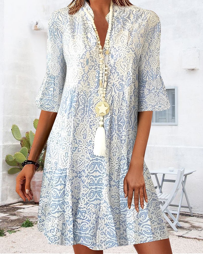 Martha | Women’s Paisley Print Midi Dress with Three-Quarter Sleeves