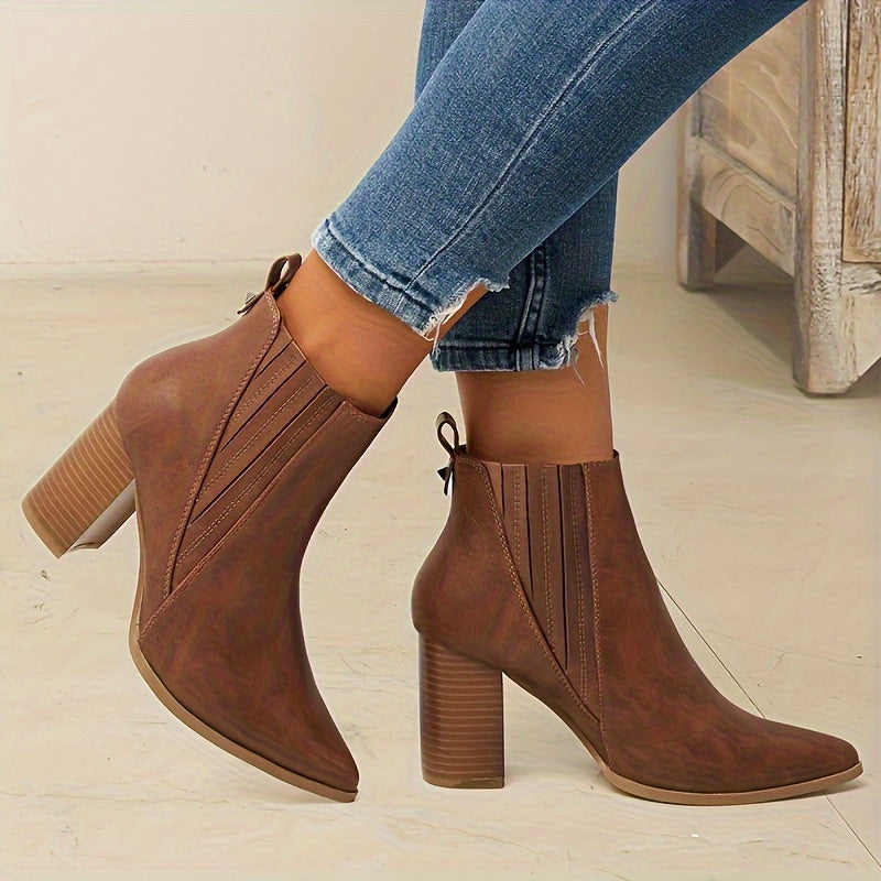 Marvessa | Women's Pointed-Toe Ankle Boots with Block Heel