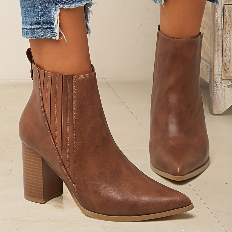 Marvessa | Women's Pointed-Toe Ankle Boots with Block Heel