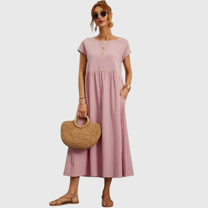 Matilda | Women's Casual Midi Dress with Short Sleeves and Pockets