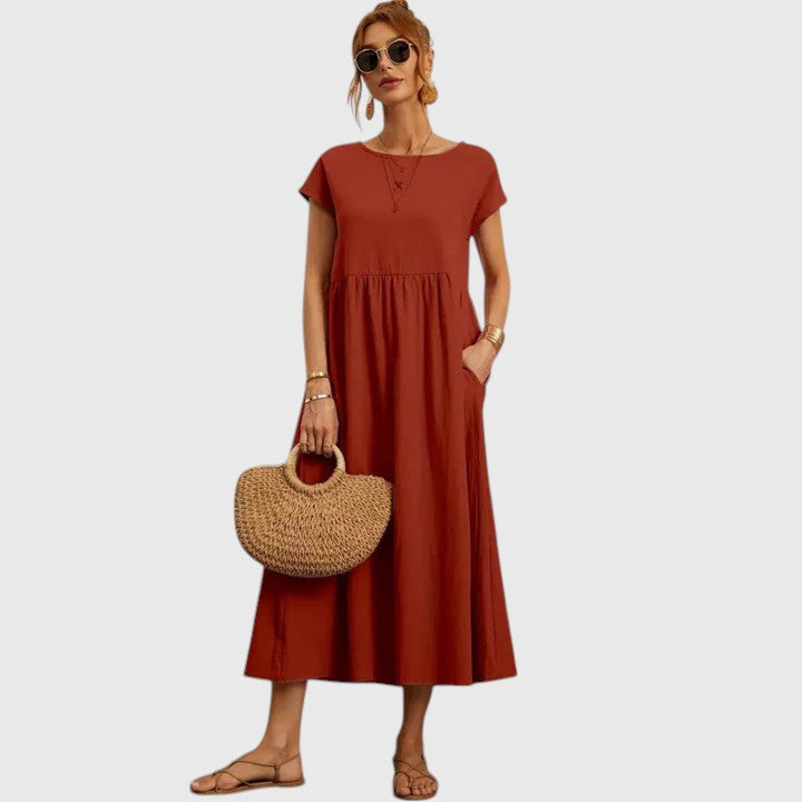 Matilda | Women's Casual Midi Dress with Short Sleeves and Pockets