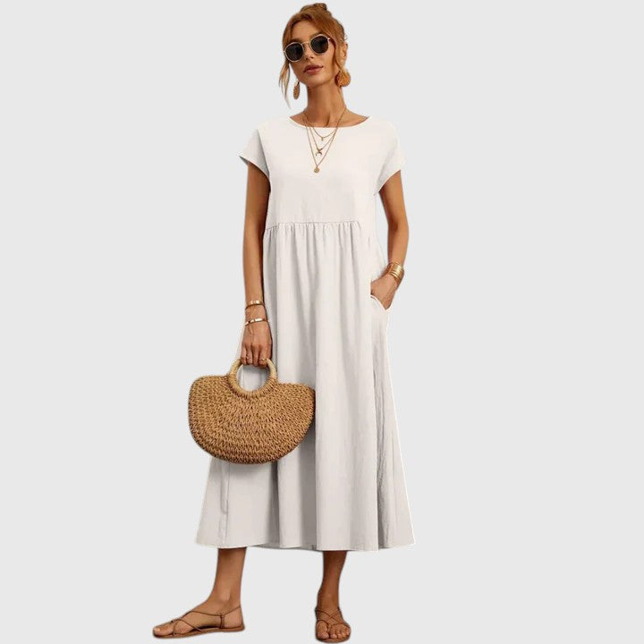 Matilda | Women's Casual Midi Dress with Short Sleeves and Pockets