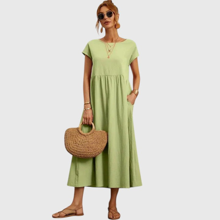 Matilda | Women's Casual Midi Dress with Short Sleeves and Pockets