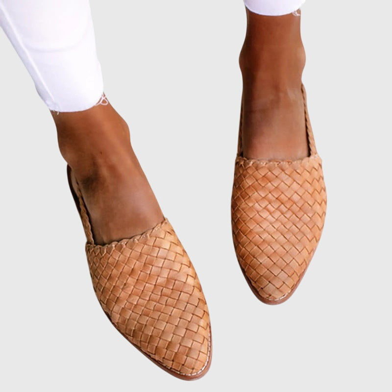 Mavis | Women’s Woven Slingback Flats with Buckle Strap