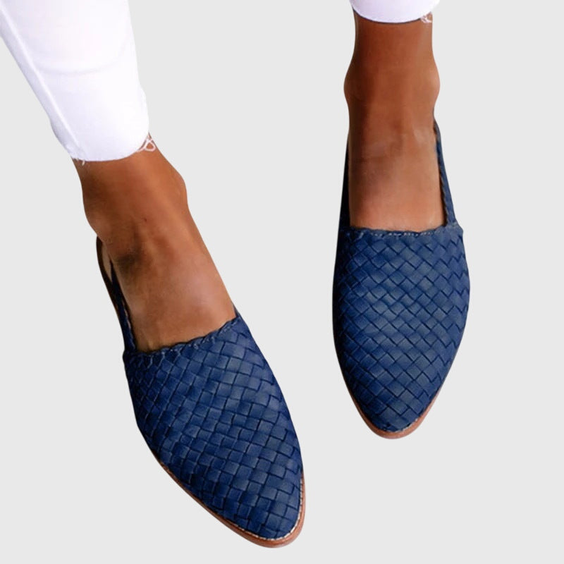 Mavis | Women’s Woven Slingback Flats with Buckle Strap