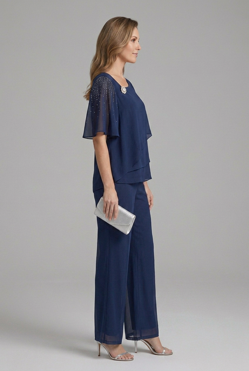 Melanie | Women's Two-Piece Layered Top and Straight-Leg Trousers Set
