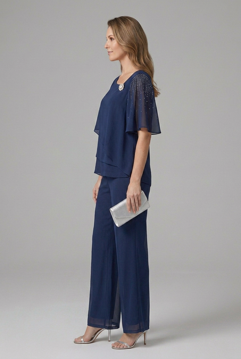 Melanie | Women's Two-Piece Layered Top and Straight-Leg Trousers Set