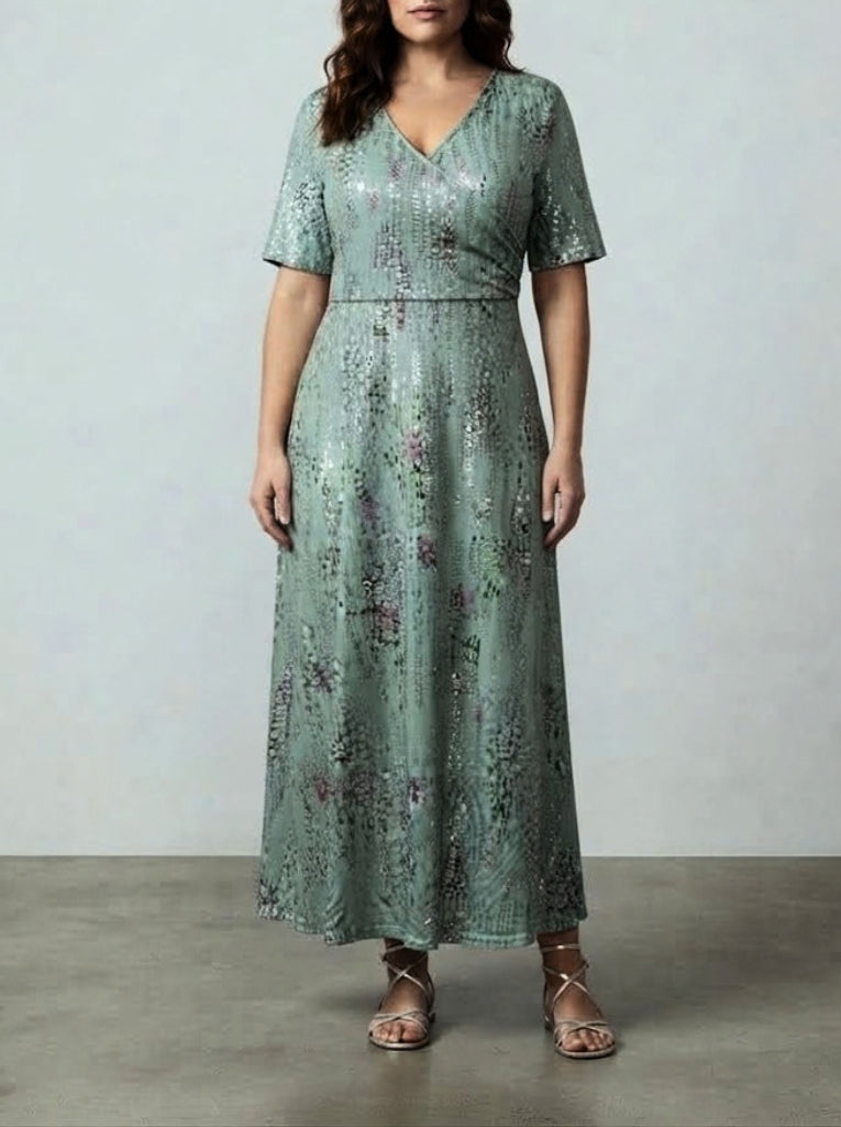 Melina | Green Botanical Print A-Line Midi Dress