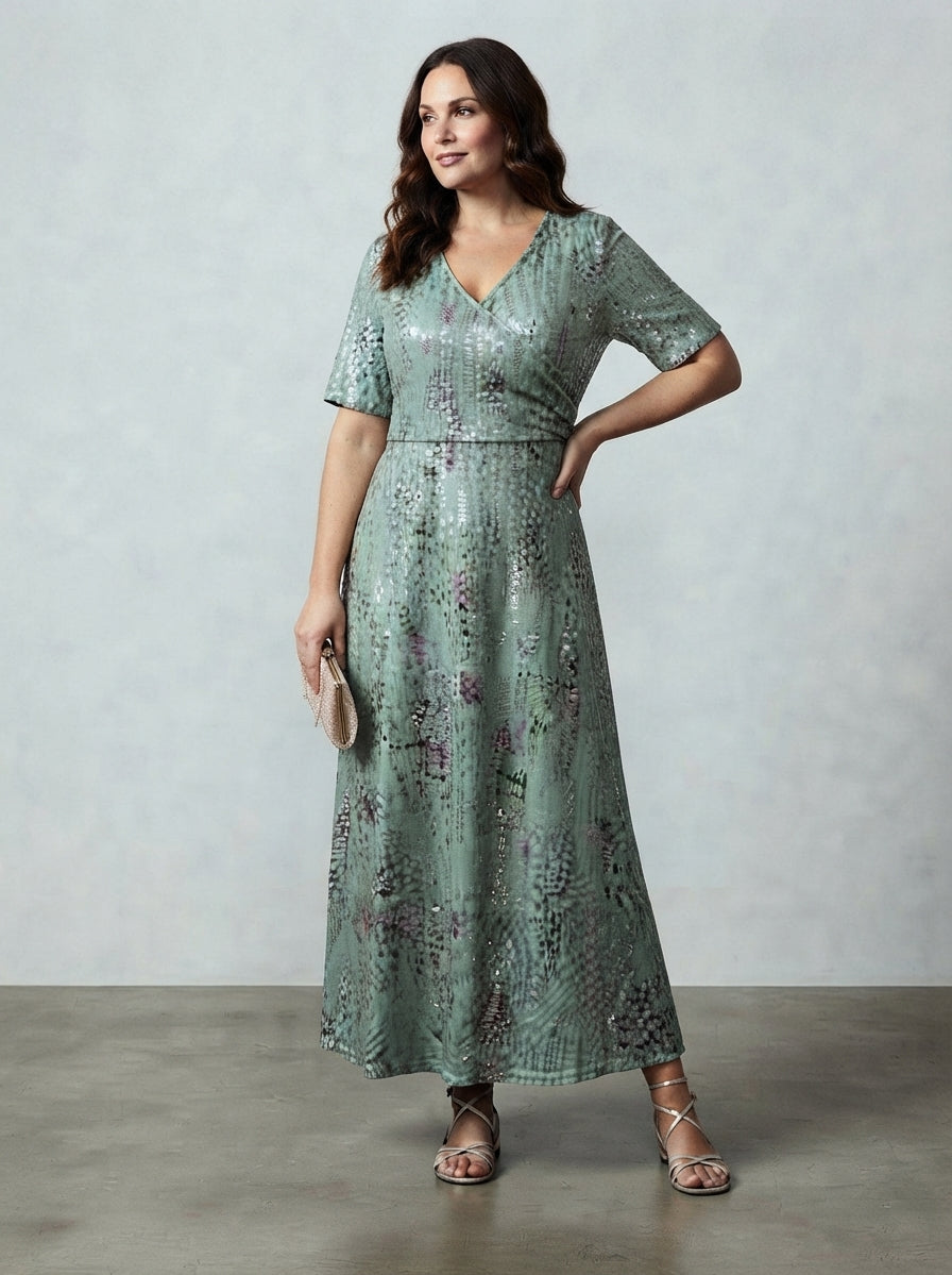 Melina | Green Botanical Print A-Line Midi Dress