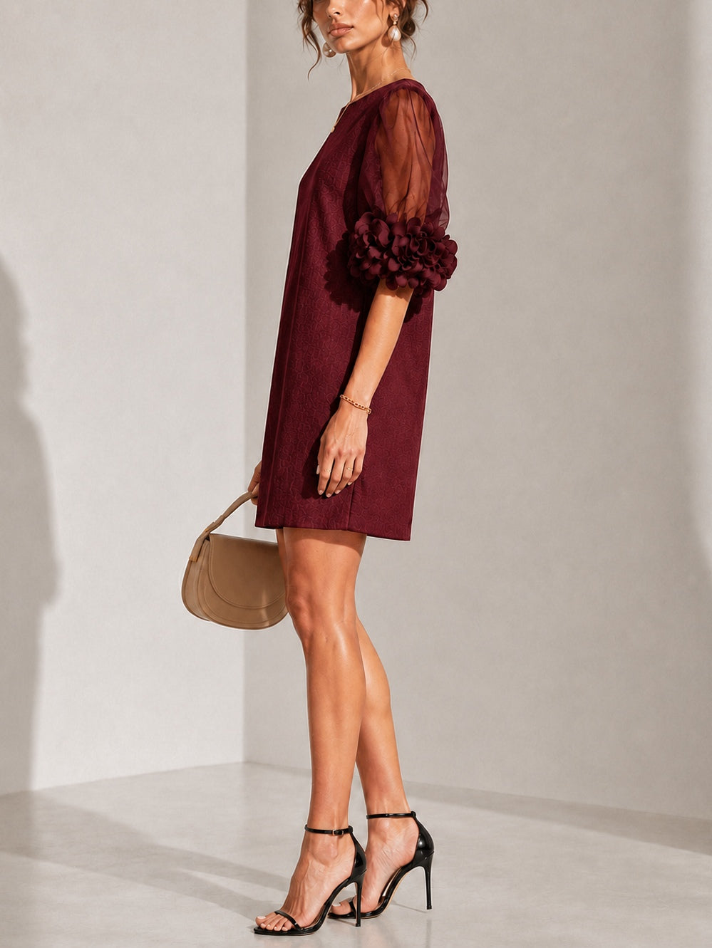 Meredith | Women's Puff Sleeve Floral Cuff Mini Dress