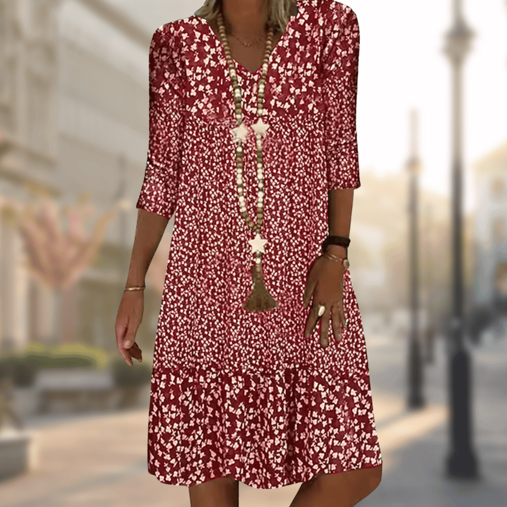 Mia | Women's Floral Print V-Neck Midi Dress