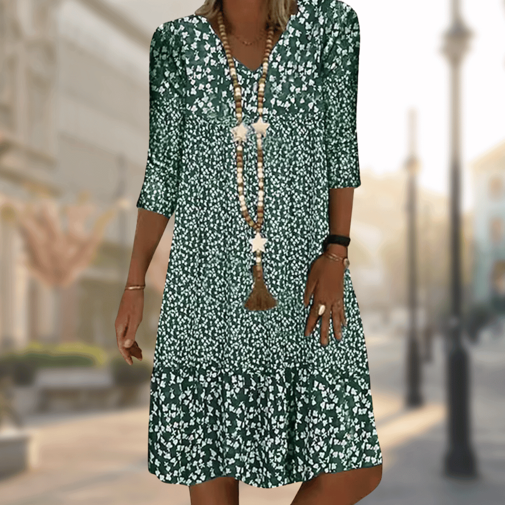 Mia | Women's Floral Print V-Neck Midi Dress