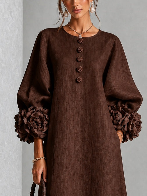 Miriam | Women's Rosette Cuff Button-Front Midi Dress