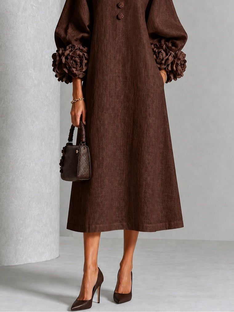 Miriam | Women's Rosette Cuff Button-Front Midi Dress