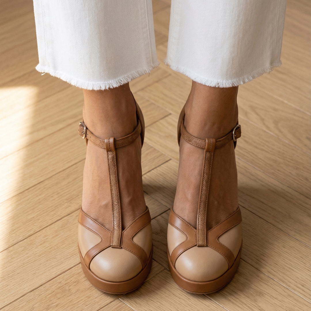 Moira | Women’s T-Strap Platform Pumps with Block Heel