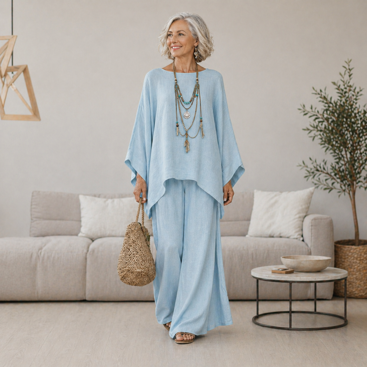 Monica | Women's Two-Piece Batwing Top and Wide-Leg Pants Set