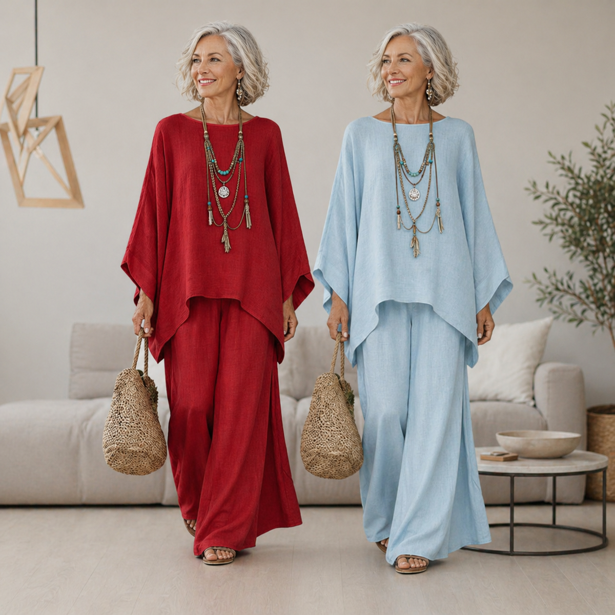 Monica | Women's Two-Piece Batwing Top and Wide-Leg Pants Set