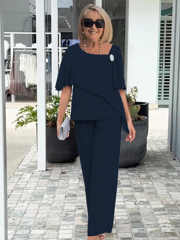 Naomi | Women's Asymmetric Layered Top and Wide-Leg Pants Set