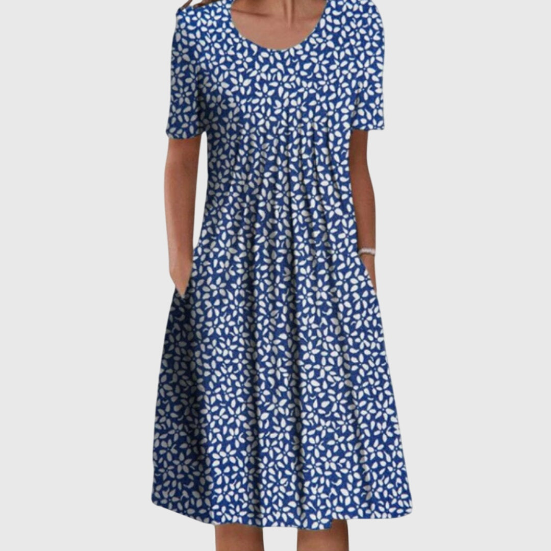 Natalie | Women's Printed Round-Neck Dress with Layered Silhouette