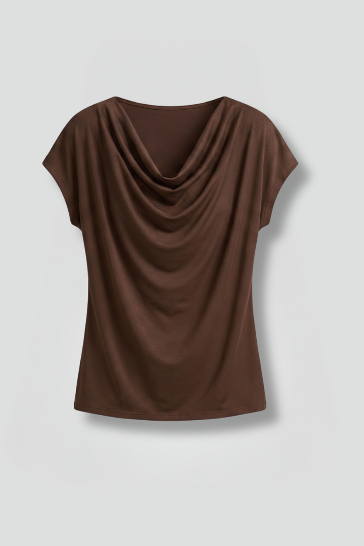 Nathalie | Women's Cowl Neck Draped Short-Sleeve Blouse