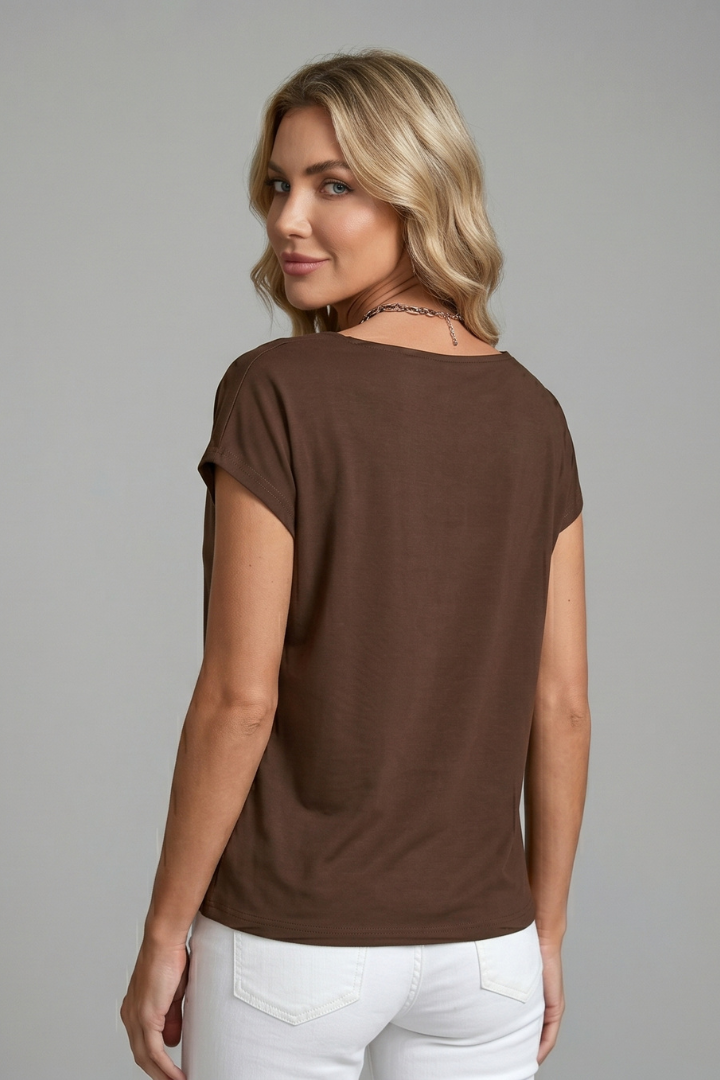 Nathalie | Women's Cowl Neck Draped Short-Sleeve Blouse
