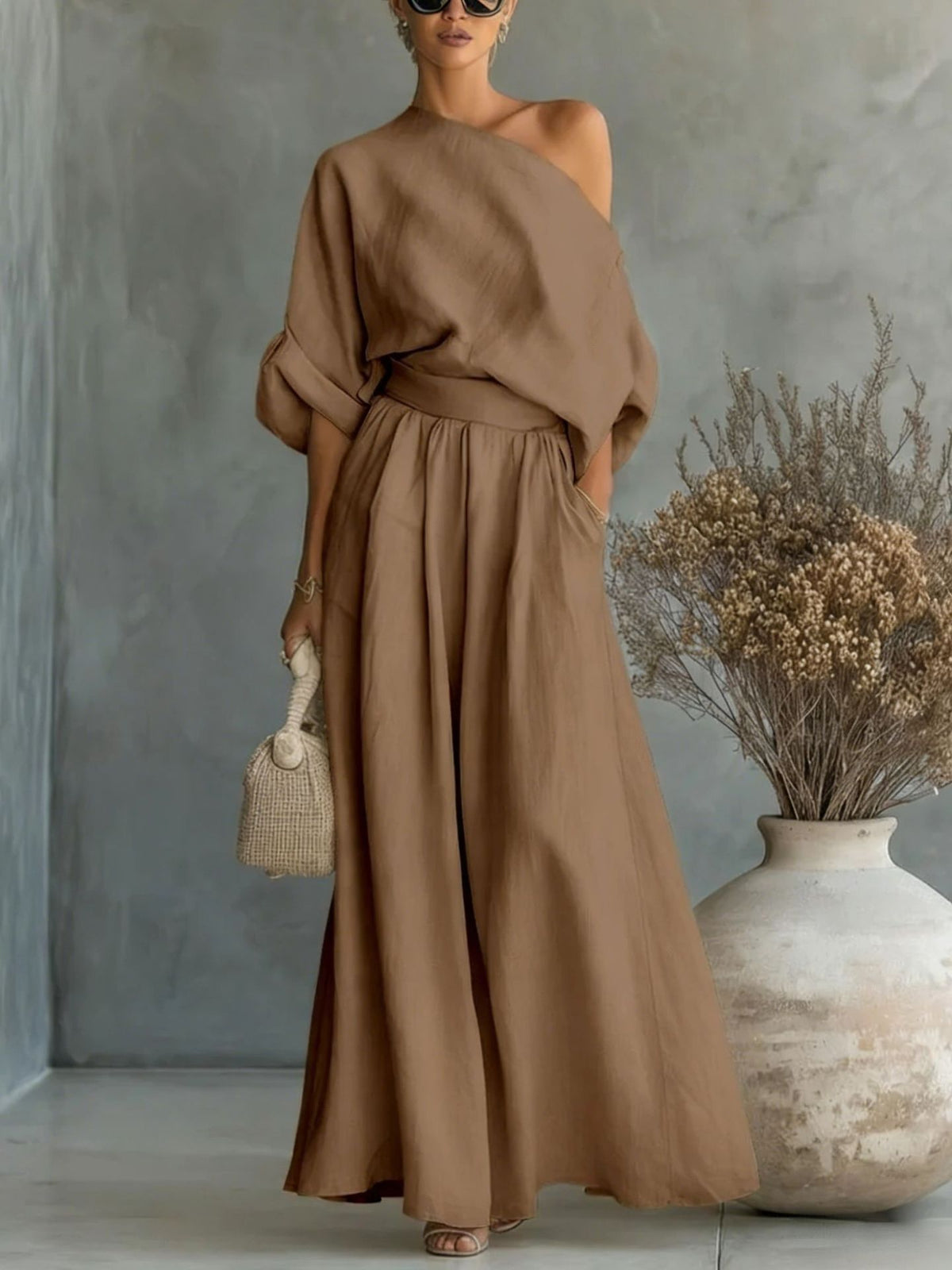 Noelia | One-Shoulder Maxi Skirt Set