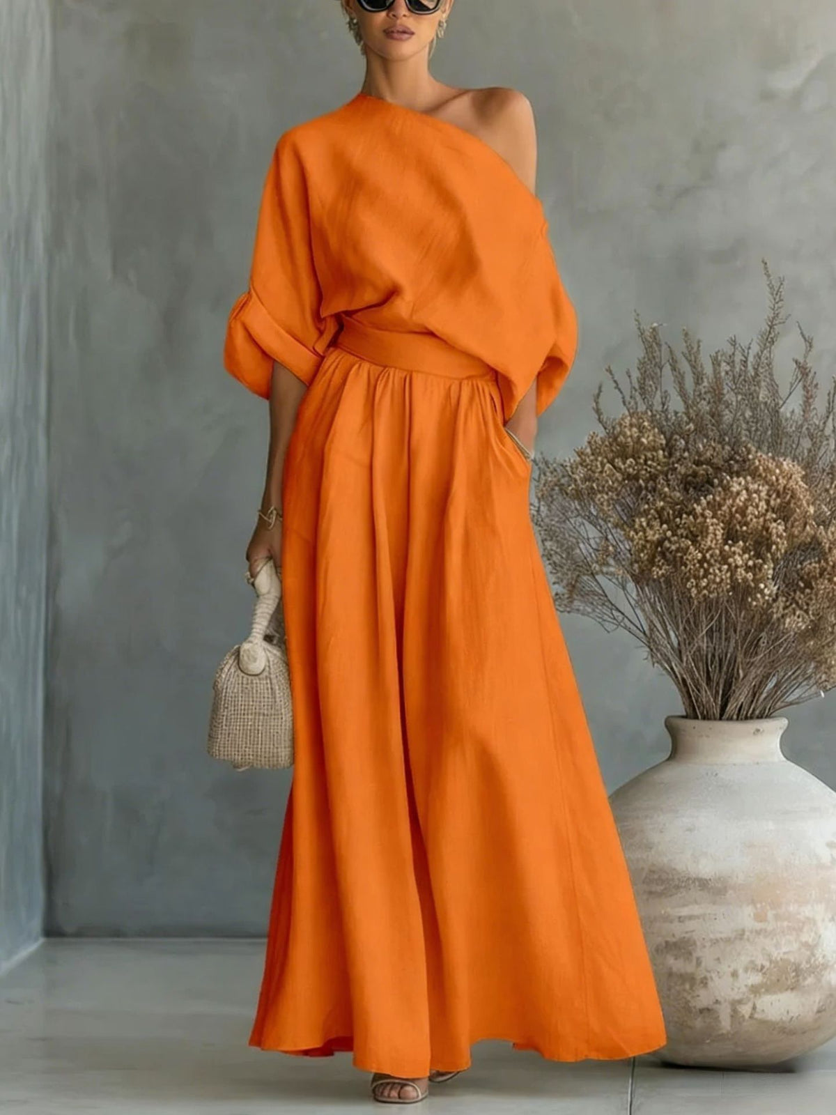 Noelia | One-Shoulder Maxi Skirt Set