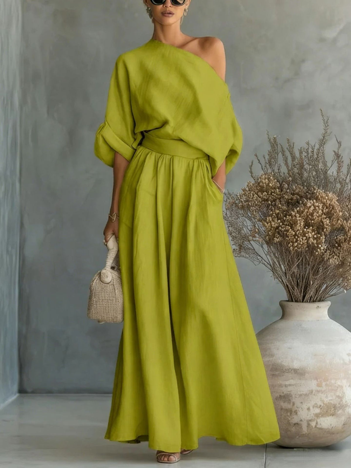 Noelia | One-Shoulder Maxi Skirt Set
