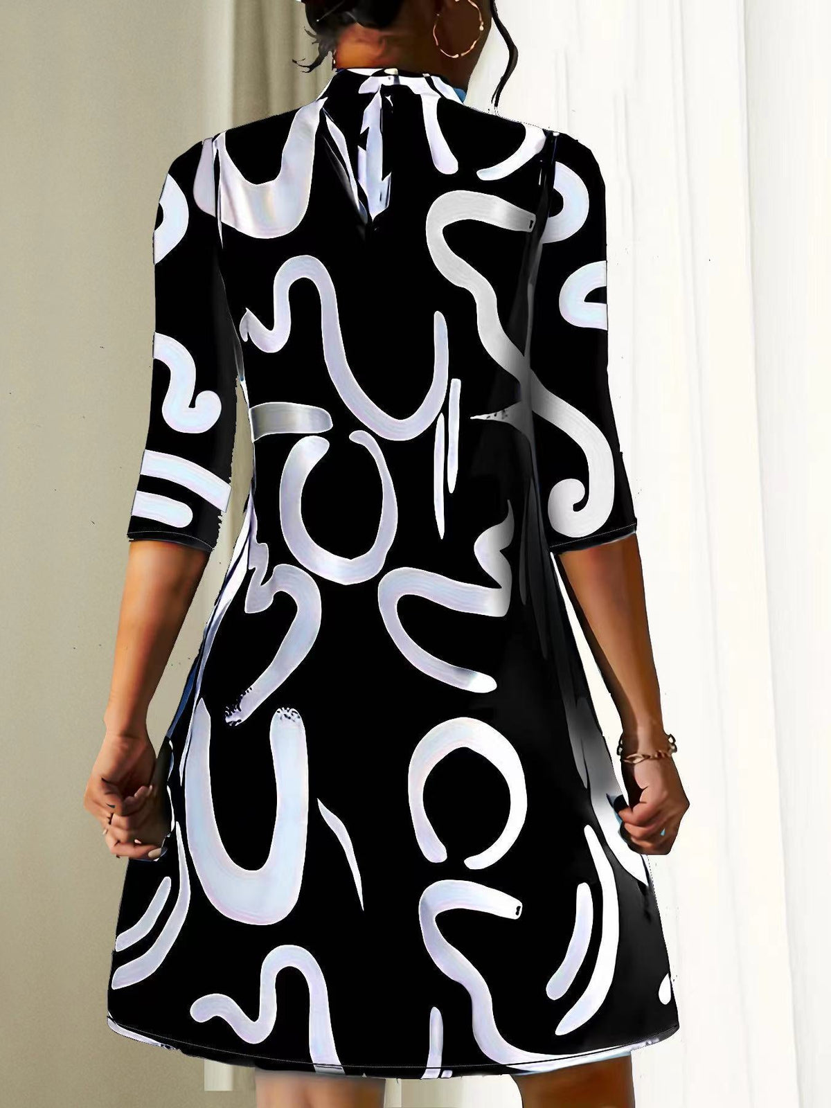 Nora | Women's Round Neck 3/4 Sleeve Mini Dress