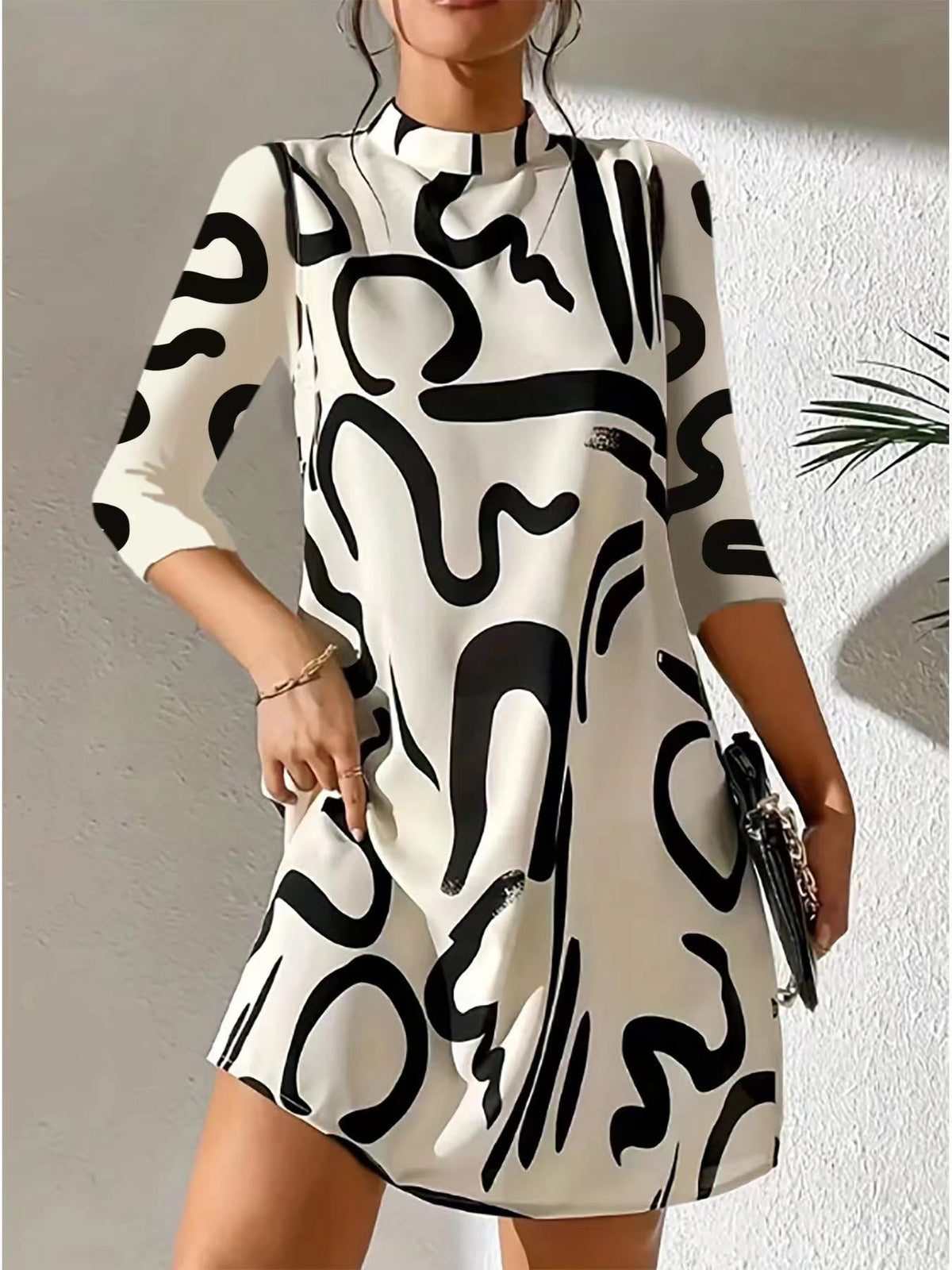 Nora | Women's Round Neck 3/4 Sleeve Mini Dress