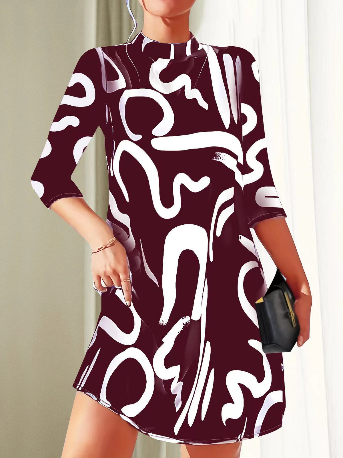 Nora | Women's Round Neck 3/4 Sleeve Mini Dress