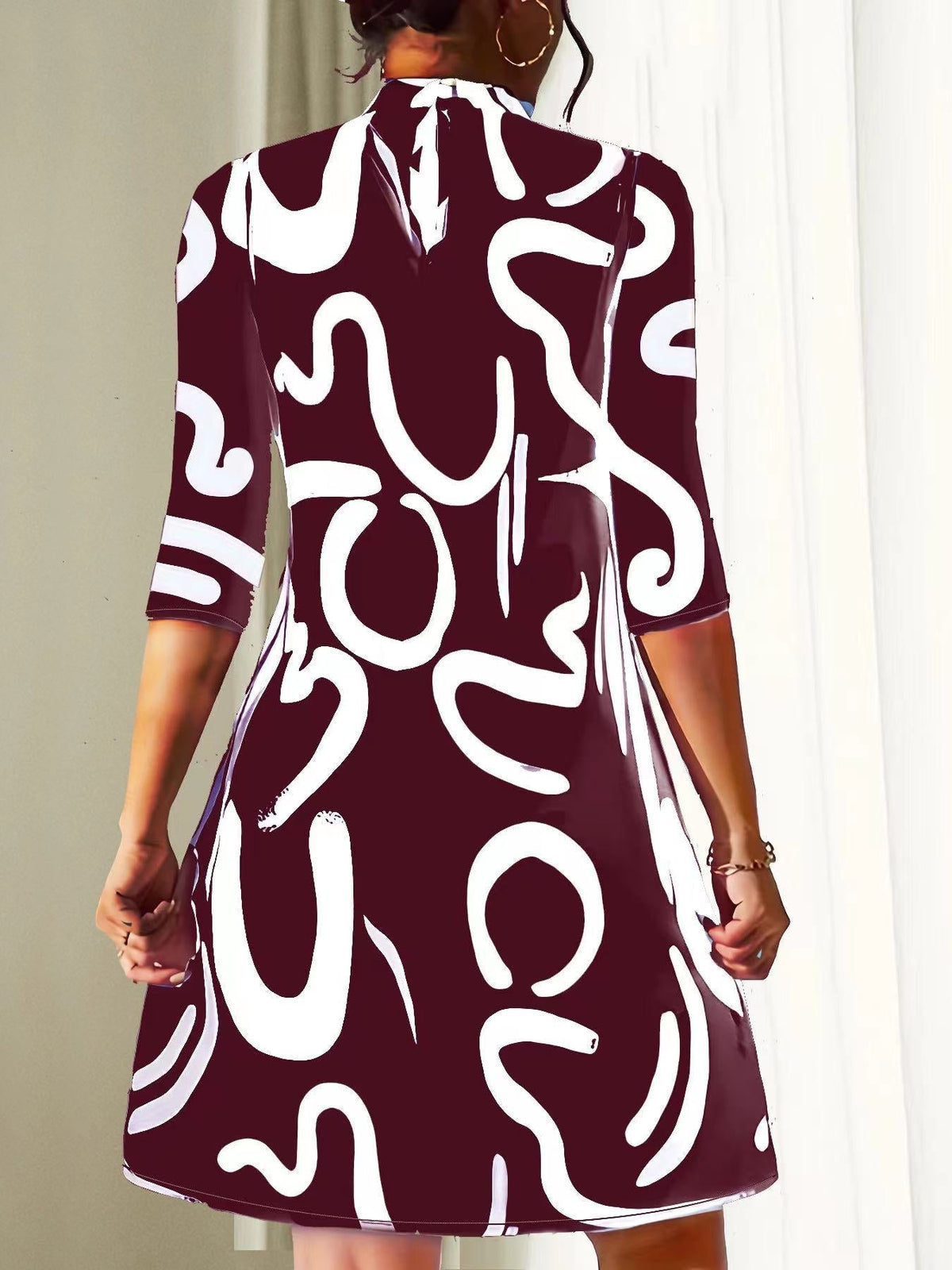 Nora | Women's Round Neck 3/4 Sleeve Mini Dress