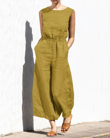 Olive | Women's Sleeveless Wide-Leg Jumpsuit